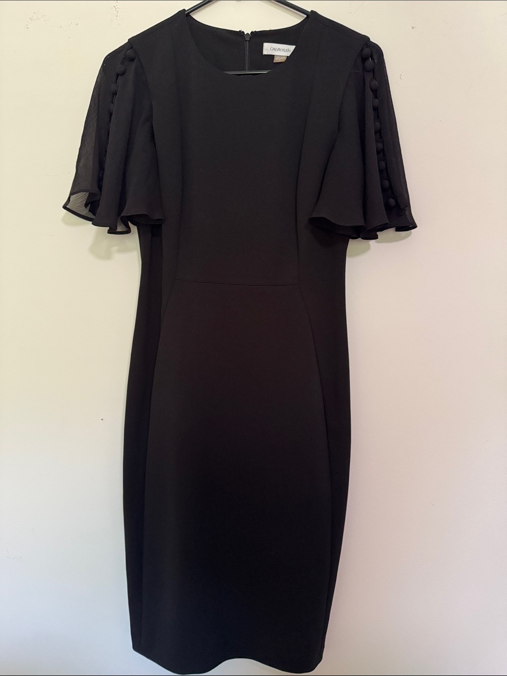Calvin Klein Black Midi Dress with Flutter Sleeves